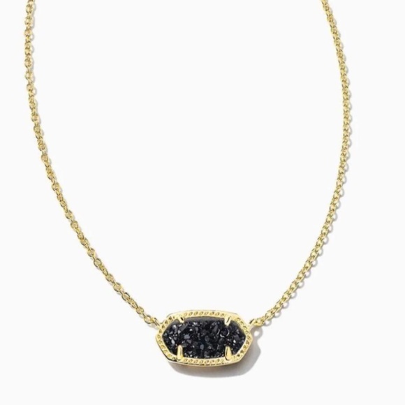 Kendra Scott Elisa Pendant Necklace Peacock Drusy Gold tone Black Bag Box Bundle